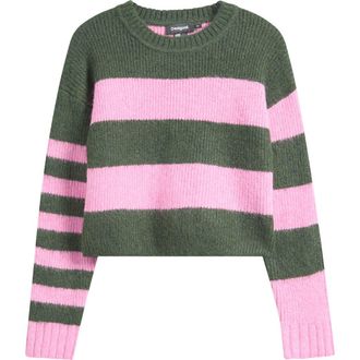 Desigual Stripe Flat Knit Thick Gauge Sweater in Racing Red at Nordstrom Rack, Size X-Small