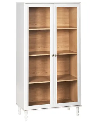 Beliani Classico Mobile Decorativo Scandinavo 80 Cm Credenza Alta Con Display In Vetro Bianco Con Legno Chiaro Tingledale
