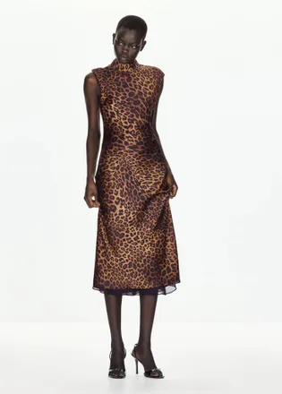 Mango Vestito leopardo collo Perkins marrone - Donna - XS - MANGO
