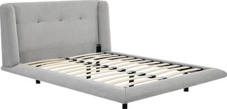 Vente-Unique Cama 140 x 190 cm con cabecero capiton&eacute; - Tela - Gris claro - PENAVI