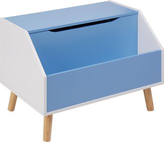 Beliani Armario Caja Mdf Madera De Caucho Patas Con Tapas Ba&uacute;l Infantil Con Estante Azul Casper