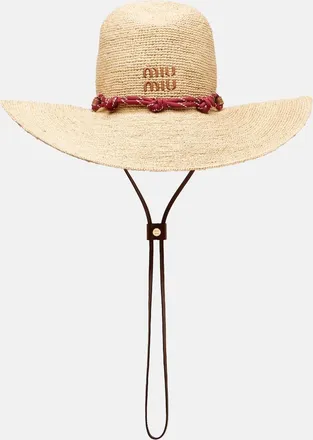 Miu Miu Leather-trimmed raffia sun hat