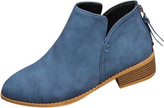 Generic Ankle Boots for Women UK Fashion Side Zip Elegant Short Boots Biker Booties Casual Leather Booties Business Office Work School Walking Shoes(G-Blue,11