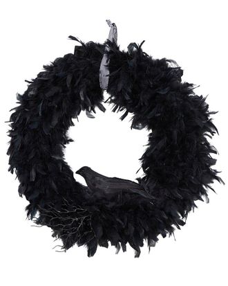 Nearly Natural 30In. Halloween Raven Feather Wreath