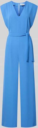 Comma Jumpsuit mit V-Ausschnitt und Bindeg&uuml;rtel in Royal, Gr&ouml;&szlig;e 34