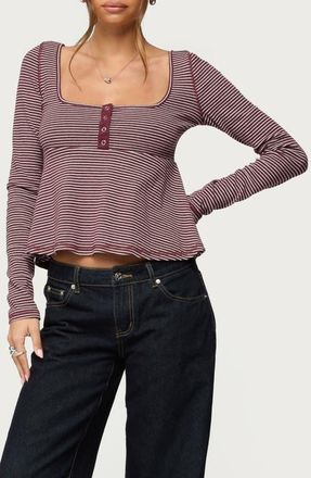 Edikted Sare Stripe Baby Doll Henley in Burgundy at Nordstrom, Size X-Small