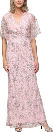 S.L. Fashions Beaded Surplice Neck Gown in Blush at Nordstrom, Size 14P