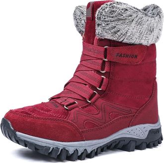 Generic Womens Waterproof Snow Shoes Winter Ankle Boots With Fur Lining Chunky Sole Outdoor Walking Shoes For Hiking Winter Sneakers(Rosso,6.5 UK)
