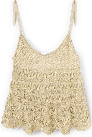 Motivi Openwork Lurex Knit Top - Dames - Tops zonder mouwen - Geel - M - Leer - Tops