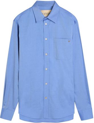 Valentino Garavani Logo Cotton Oxford Shirt - Blue - 42 (C16.5 / XL)
