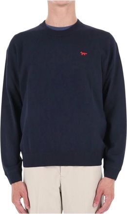 Maison Kitsun&eacute; Rode Profile Fox Comfort Trui - Heren - Ronde hals truien - Blauw - S - Wol - Truien & Vesten