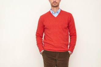 Bexley Jersey de lana para hombre con cuello en V Fuego moteado - ELIAN