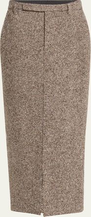 Brunello Cucinelli Diagonal Wool Tweed Midi Sartorial Pencil Skirt