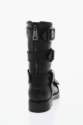 Dolce & Gabbana Stivaletti Biker in Pelle con Fibbie Argentate e Suola Vibram Dolce & Gabbana