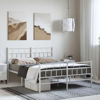 vidaXL Vidaxl - Estructura Cama Sin Colch&oacute;n Con Estribo Metal Blanco 135x190 Cm