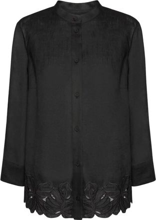 Elena Miro Camisa de lino con bordado floral calado - Blouses & Shirts - Mujer - Negro - L