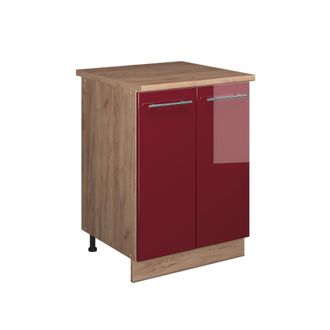 Vicco Mueble Bajo Para Fregadero Fame-line, Rojo Burdeos Alto Brillo/roble Dorado, 60 Cm, Vicco