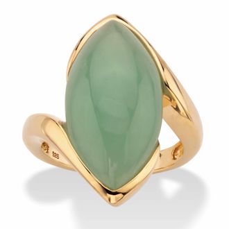 Palm Beach Jewelry Marquise-Cut Genuine Green Jade Gold-Plated Sterling Silver Cabochon Bypass Ring