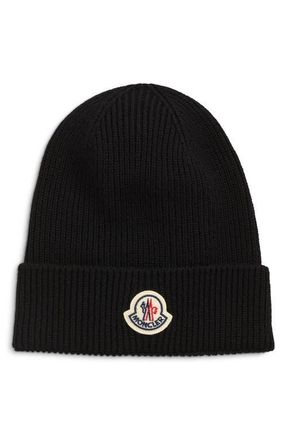 Moncler Virgin Wool Rib Beanie in Black at Nordstrom