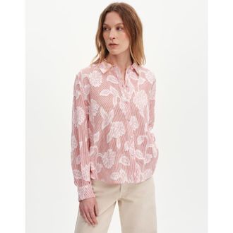 Finery Heidi Relaxed Fit Collared Shirt in Red Floral Stripe at Nordstrom, Size 20