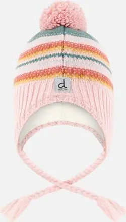 Deux par Deux Peruvian Jacquard Fleece-Lined Earflap Knit Hat with Pompom in Pink And Green Jacquard at Nordstrom, Size 18-24M