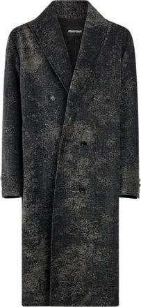 Roberto Cavalli Double-Breasted Jas met Distressed Effect - Heren - Mantel - Zwart - 2XL - Leer - Jassen