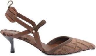 Fendi FF-logo slingback hakken pompen - Dames - Pumps - Bruin - 37 1/2 EU - Schoenen