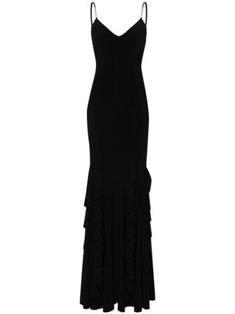 Nissa Chiffon maxi-jurk met ruches - Zwart