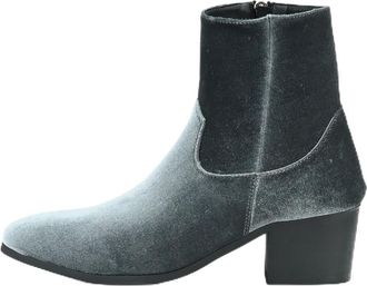 Generic High Heel Heighten Side Zipper Chelsea Boots for Men Pointed Toe Chunky Block Heel Dress Ankle Boot for Business Party Wedding,Gray,10.5 UK