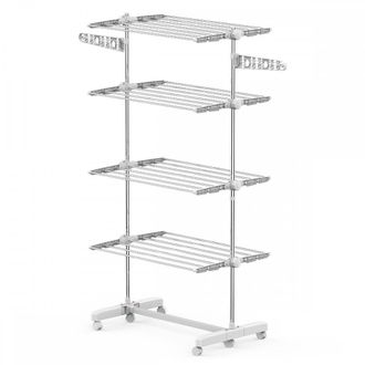 HOMCOM 4 Layers Folding Cloth Hanger Stand Rail Adjustable Garment Rack W/Wheels-White/Silver - HOMCOM | TJ Hughes White