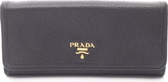 Prada Black Leather Long Wallet (Bi-Fold) (Pre-Owned)