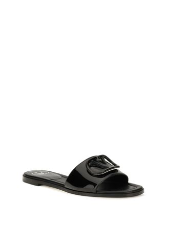 Valentino Garavani Womens Vlogo Patent Leather Slide Sandals Nero