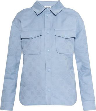 Casablanca Monogram Long Sleeve Shirt - Dames - Overhemden - Blauw - XS - Katoen - Overhemden