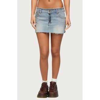 Edikted Emree Distressed Denim Miniskirt in Light-Blue at Nordstrom, Size X-Large