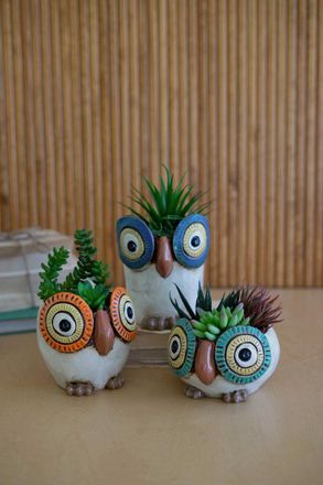 Kalalou Set Of Three Ceramic Owl Planters