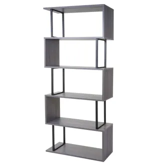 Hhg Estanter&iacute;a Hhg 091, Estanter&iacute;a De Pie, Estanter&iacute;a De Sal&oacute;n, 183x80cm Estructura 3d 5 Niveles, Gris, Metal Negro