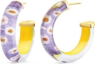 Gold & Honey Womens Daisy Illusion Hoop Earrings In Purple