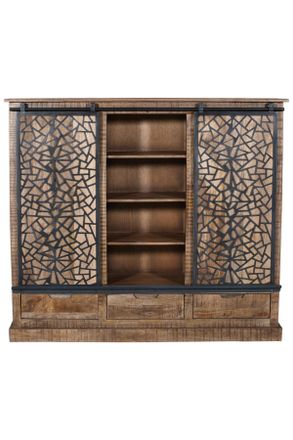 MID.YOU Mid.you Highboard, Naturfarben, Schwarz, Metall, Mangoholz, massiv, 6 Fächer, 3 Schubladen, 160x140x40 cm, Handmade in India, stehend, Kleinmöbel, Kom