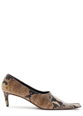 Khaite Marlene 50 Snake-effect Leather Pumps - Taupe