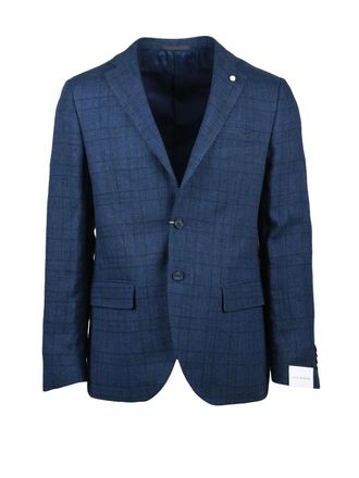 Lubiam Linen-Cotton Blend Fitted Jacket with Subtle Check Pattern