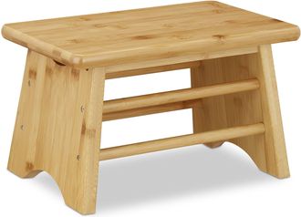 Relaxdays Relaxdays Taburete De Bamb&uacute;, Carga Hasta 100 Kg, Banqueta Robusta, Infantil, Para Ba&ntilde;o, Puf, 20 X 33 X 21,5 Cm, Natural