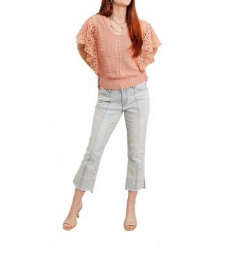 Democracy Flutter Sleeve V-Neck Short Sleeve Sweater In Deep Papaya
