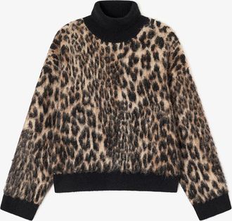 Ganni Mixed Leopard High-neck Jumper