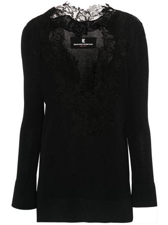 Ermanno Scervino T-shirt con rifinitura in pizzo - Nero