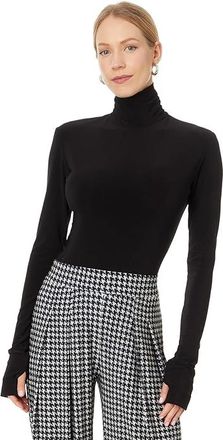 Norma Kamali Slim Fit Long Sleeve Turtle Top Short Womens Clothing Black : LG (Womens 8), Polyester/Spandex