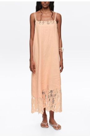 Bimba & Lola Washed Linen Lace Midi Dress in Orange at Nordstrom, Size Xx-Small