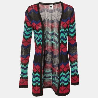 M Missoni Multicolor Chevron Knit Open Front Cardigan