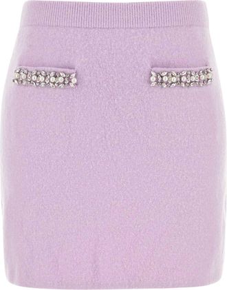 Self Portrait Womens Self Portrait Rhinestone-embellished Knit Skirt - Purple viscose - Size Large