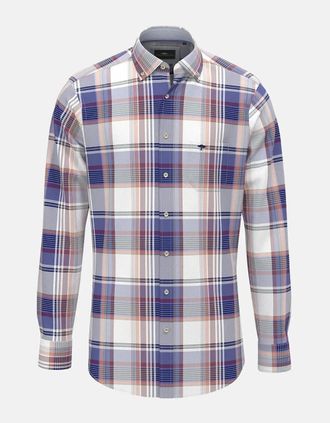 Fynch-Hatton Mens Multicoloured Washed Oxford B.D. Shirt Berry - Checkered - Size: 44/Regular