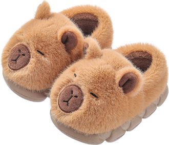 Generic Capybara Slippers for Kids - Soft Plush Cartoon House Slippers with Non-Slip Sole (Light Brown Closed Heel, L, Adult, Women, 9.5, Numeric Range, UK Fo